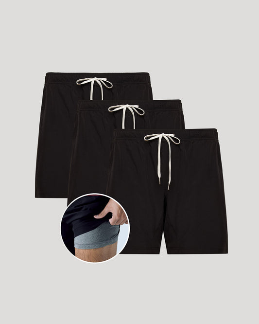 7" All Black Active Quick Dry Shorts 3-Pack