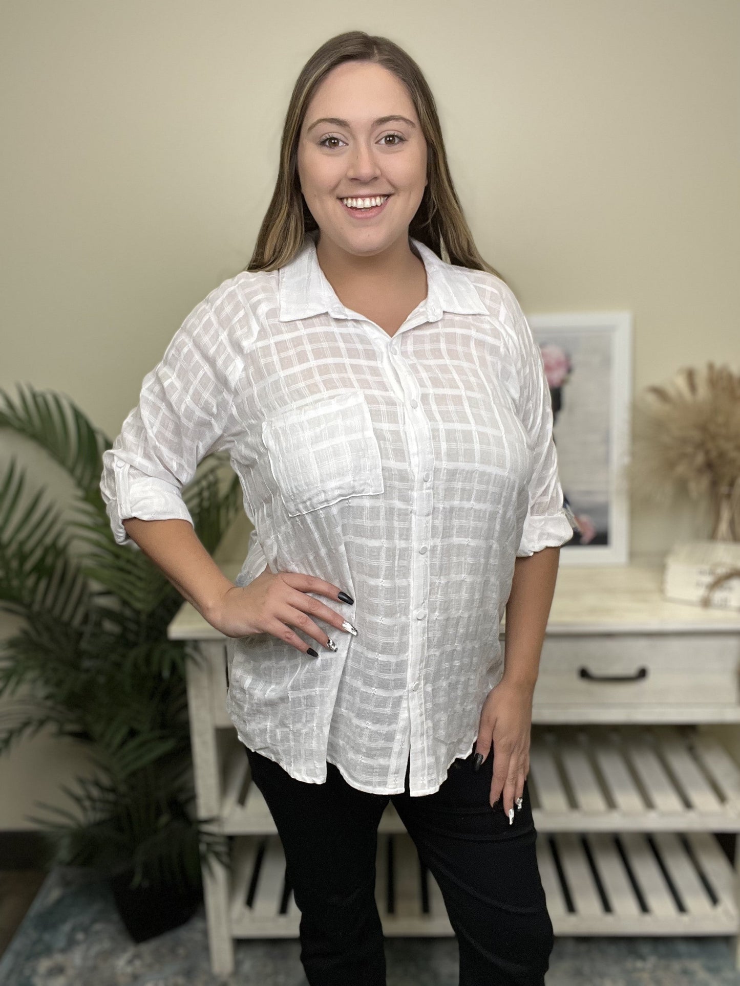 Darling Angel Women's Button Down Casual 1/2 Sleeve Top