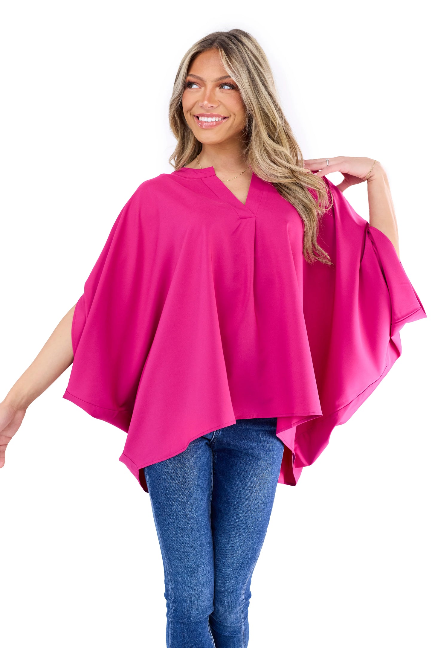 Women's Oversized Dolman Sleeve Blouse with Split Neck