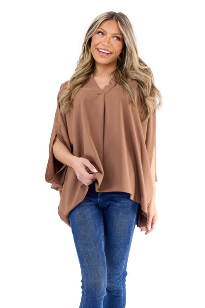 Women's Oversized Dolman Sleeve Blouse with Split Neck