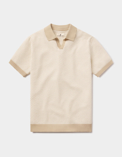 Robles Knit Jacquard Polo in Ivory/Khaki