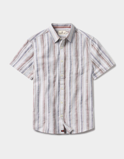 Freshwater Short Sleeve Button Up Shirt in Misty Harbor Stripe