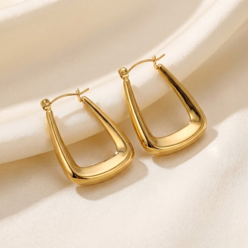 ALB Custom Modern Gold Squared Oval Hoop Earrings