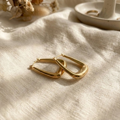 ALB Custom Modern Gold Squared Oval Hoop Earrings