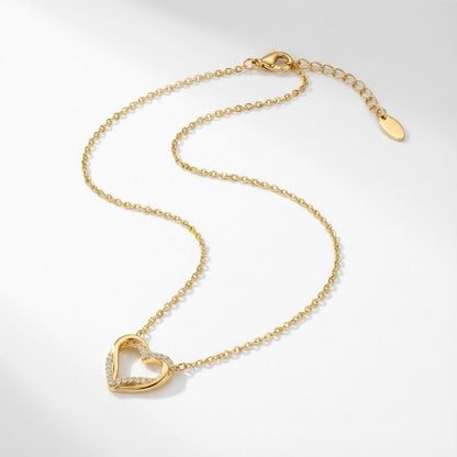 ALB Custom Sparkling Double-Layer Heart Pendant Necklace