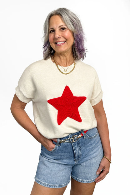 Women's Bold Star Knit Short Sleeve Sweater by Ava Lane