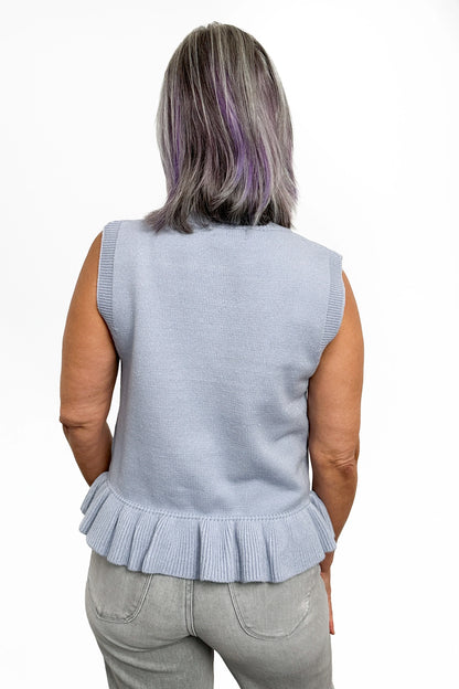 Women's Sleeveless Button Front Ruffle Hem Knit Top by Ava Lane