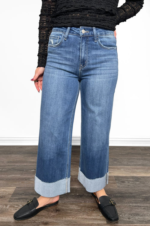 The Leanne High-Rise A Line Wide Leg Cuffed Denim