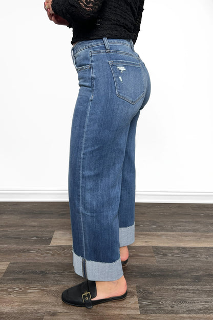 The Leanne High-Rise A Line Wide Leg Cuffed Denim
