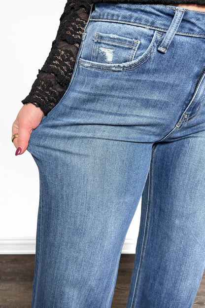 The Leanne High-Rise A Line Wide Leg Cuffed Denim