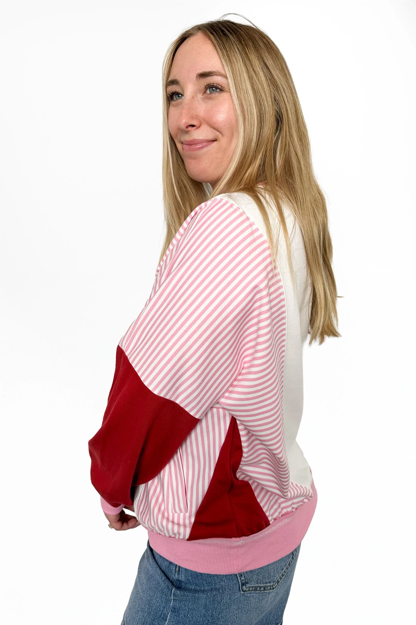 ALB Custom Women's Colorblock Striped Crewneck Sweatshirt