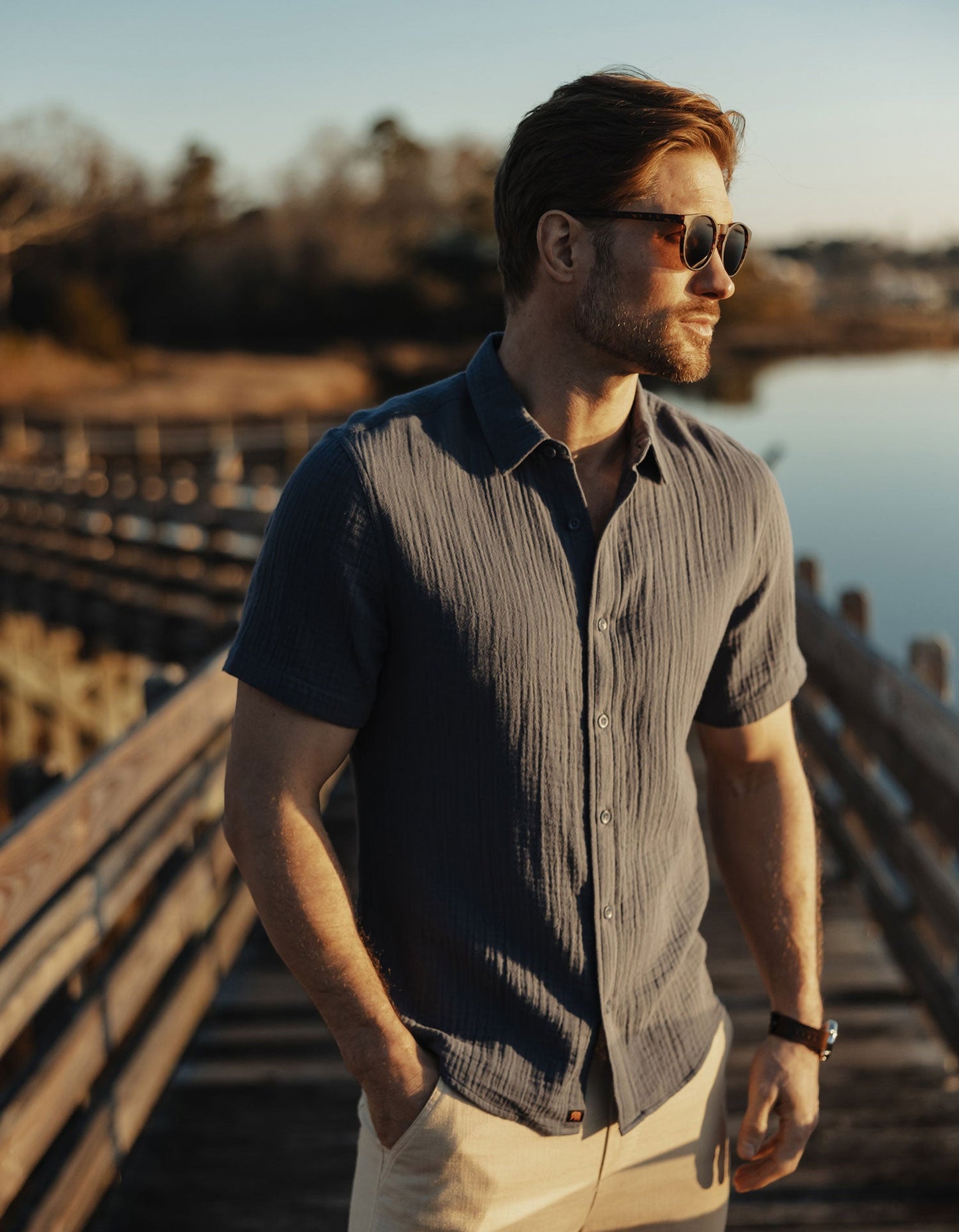 Kalo Short Sleeve Button Up in Vintage Blue