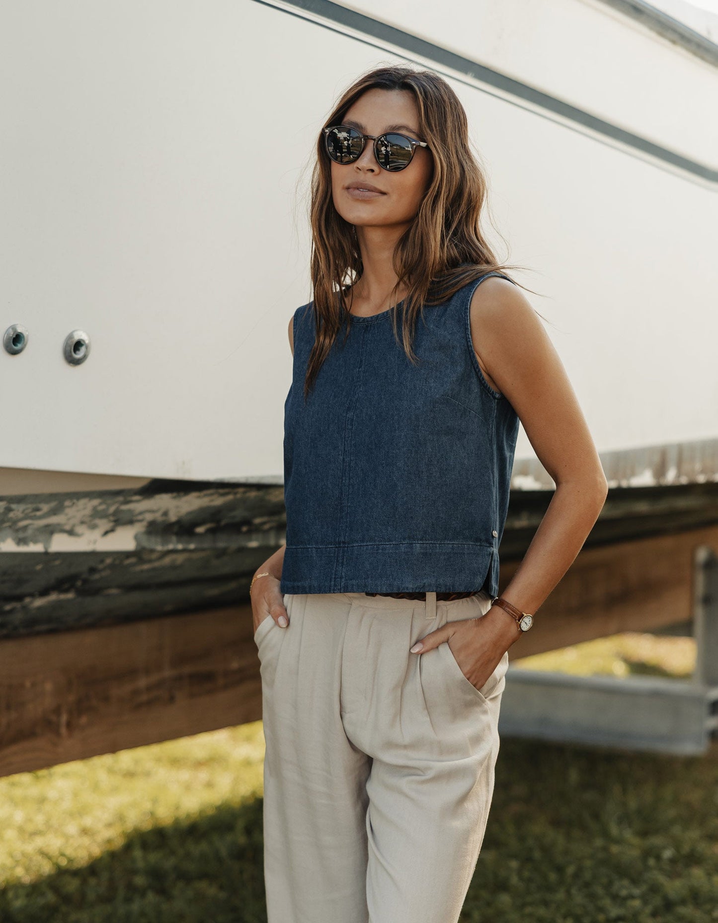Lightweight Denim Mariner Top in Dark Indigo