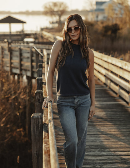 Wanderlust Hi-Neck Tank in Navy
