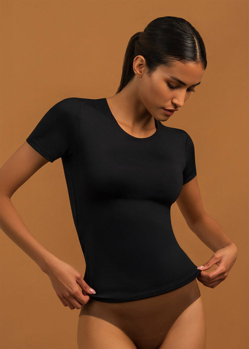 LAYER ZERO DOUBLE-LAYERED SMOOTHING NYLON SHORT SLEEVE TOP