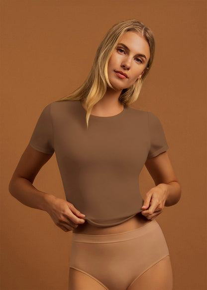 LAYER ZERO DOUBLE-LAYERED SMOOTHING NYLON SHORT SLEEVE TOP