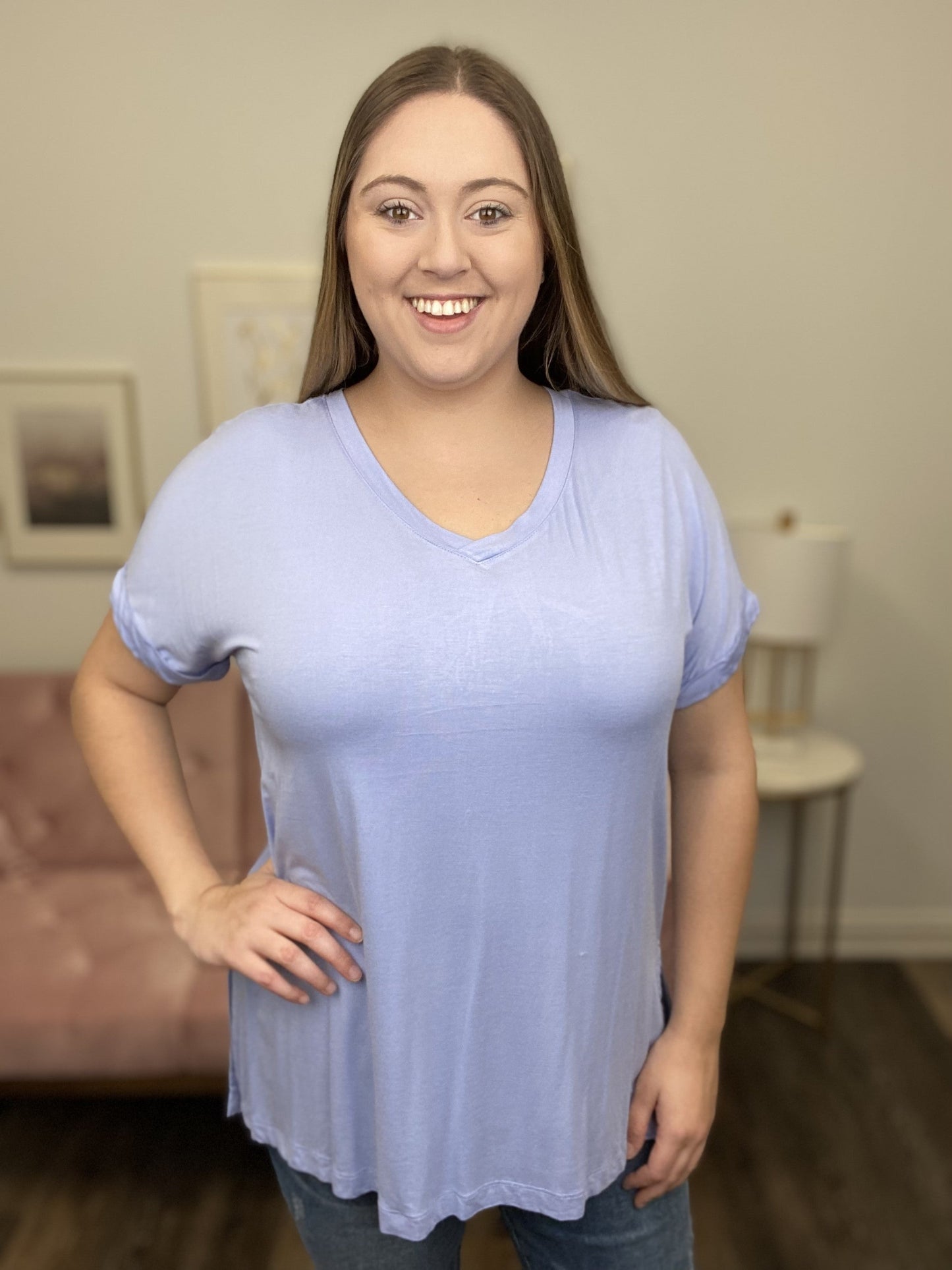 Think Positive Women's V-Neck Short Sleeve Top