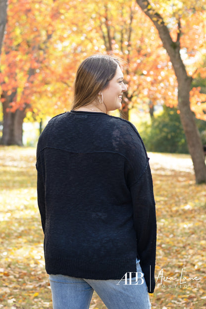 Give Me Buttons Women's Drop Shoulder Exposed Stitch Sweater