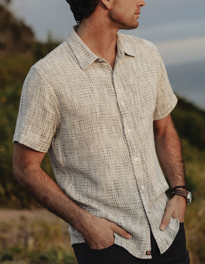 Freshwater Short Sleeve Button Up Shirt in Blue Multi