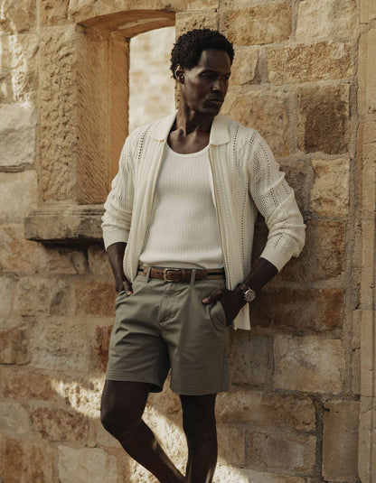 Jacquard Zip Front Cardigan in Ivory