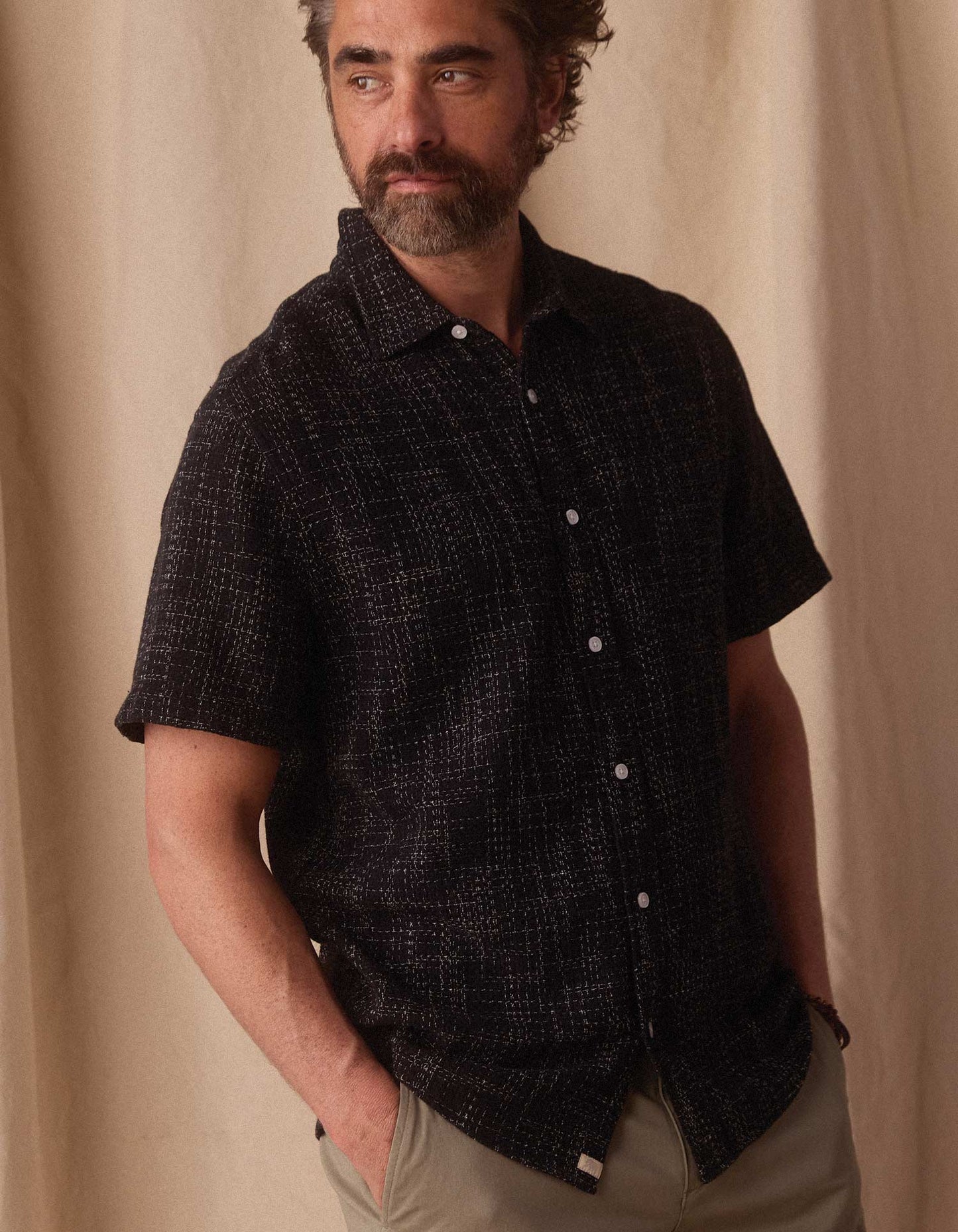 Freshwater Short Sleeve Button Up Shirt in Ocean Black