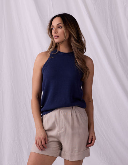 Wanderlust Hi-Neck Tank in Navy