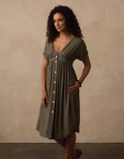 Deep V Button Thru Dress