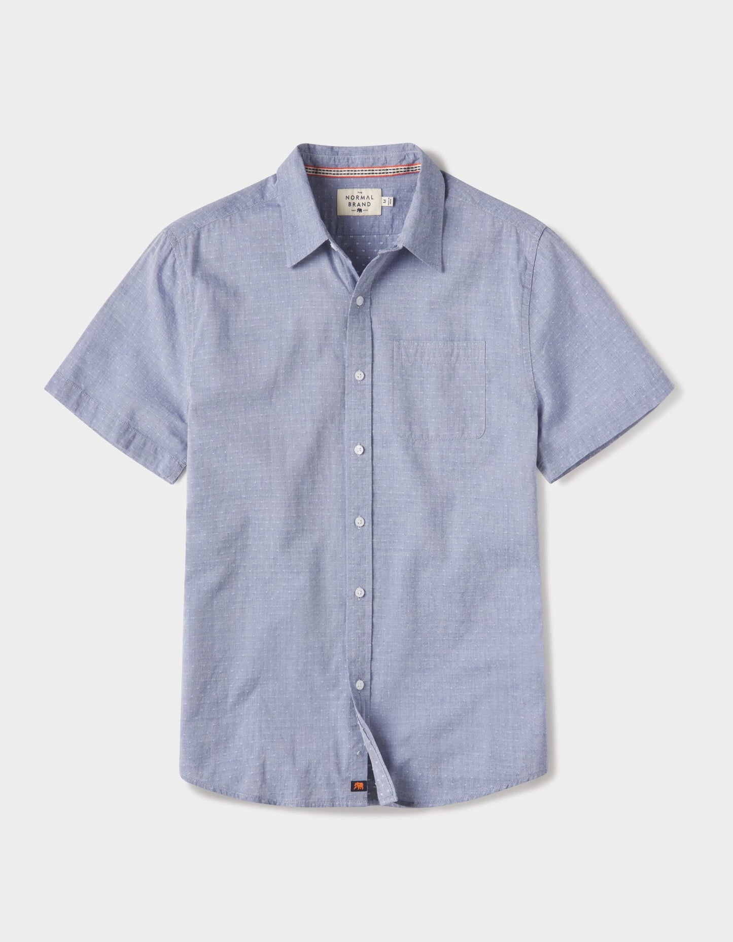 Freshwater Short Sleeve Button Up Shirt in Blue Dobby