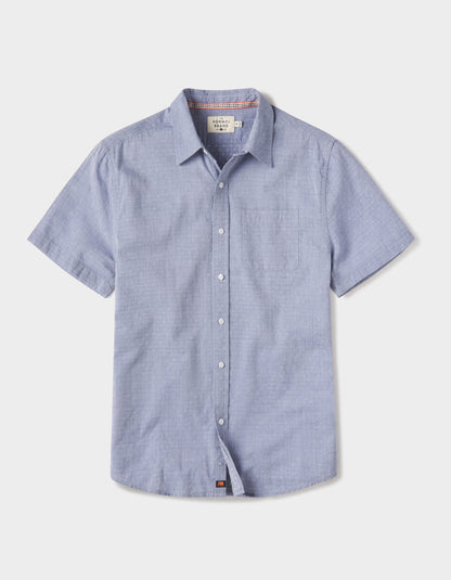 Freshwater Short Sleeve Button Up Shirt in Blue Dobby