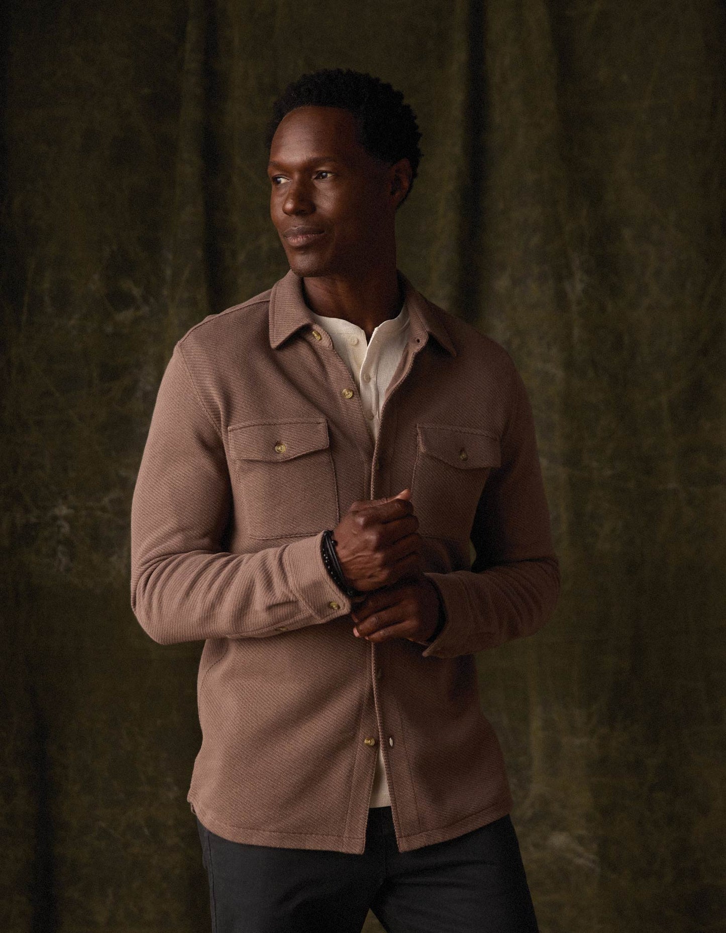 Looped Terry Button Up in Cedar