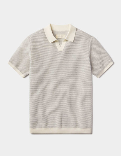 Robles Birdseye Knit Polo in Cream/Grey