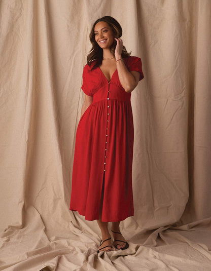 Aria Crepe Midi Dress in Poppy Red