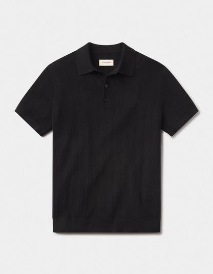 Robles Textured Knit Polo in Black
