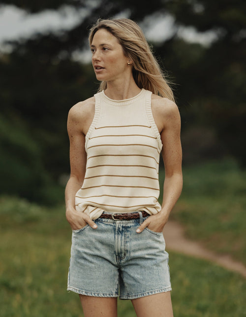 Wanderlust Hi-Neck Tank in Fennel Stripe