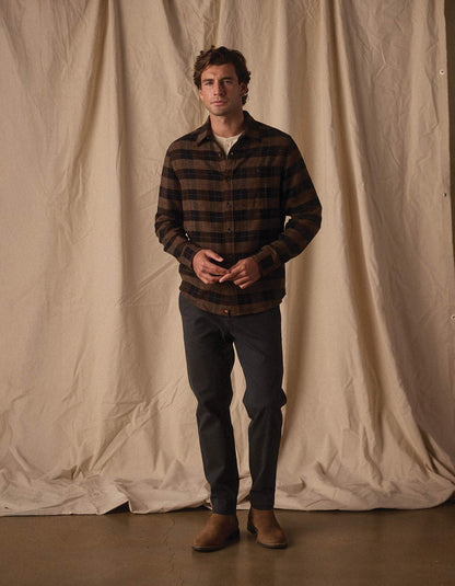 Hudson Double Brushed Flannel in Dark Brown Plaid
