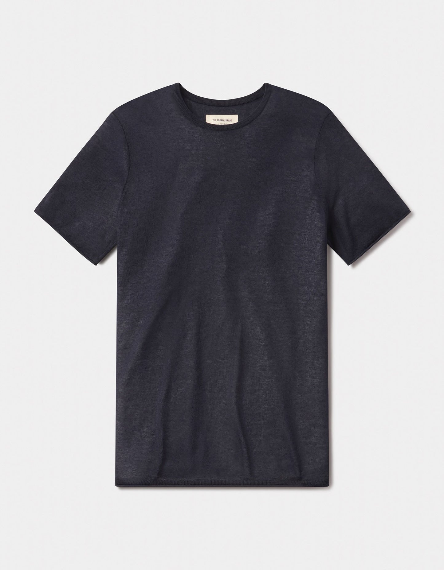 Summer Linen-Blend Knit Tee in Navy