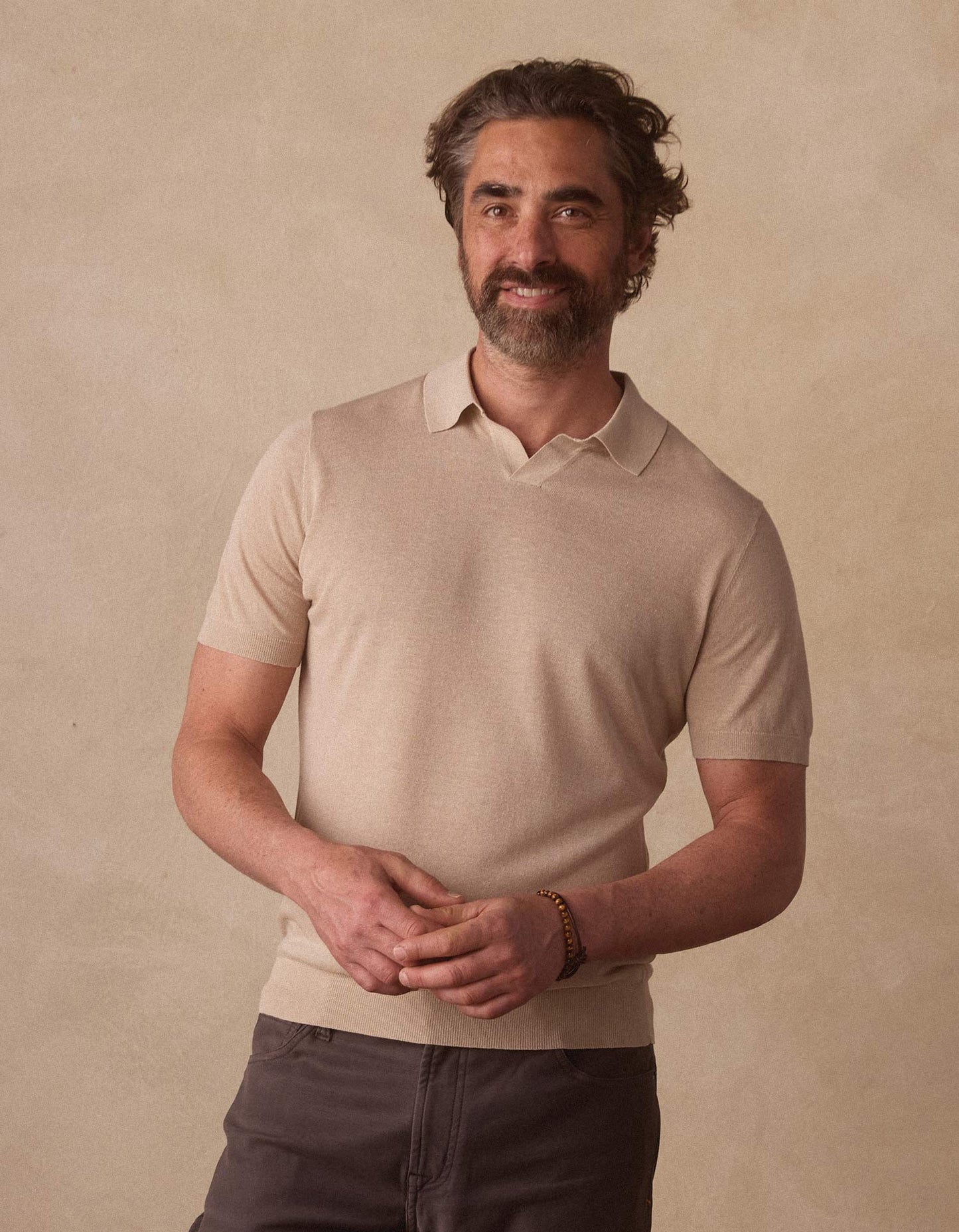 Summer Linen-Blend Polo in Jute