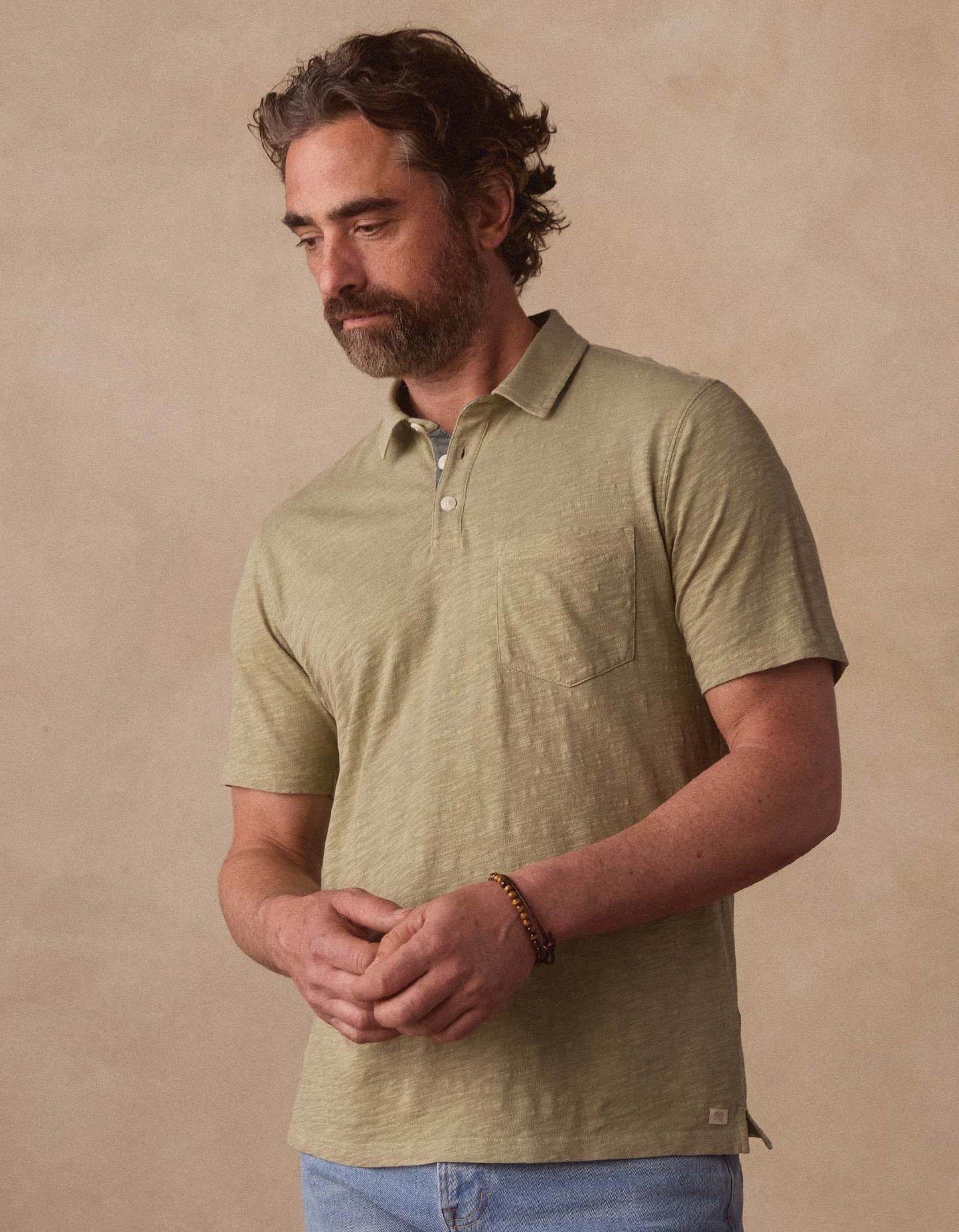 Vintage Slub Pocket Polo in Sage