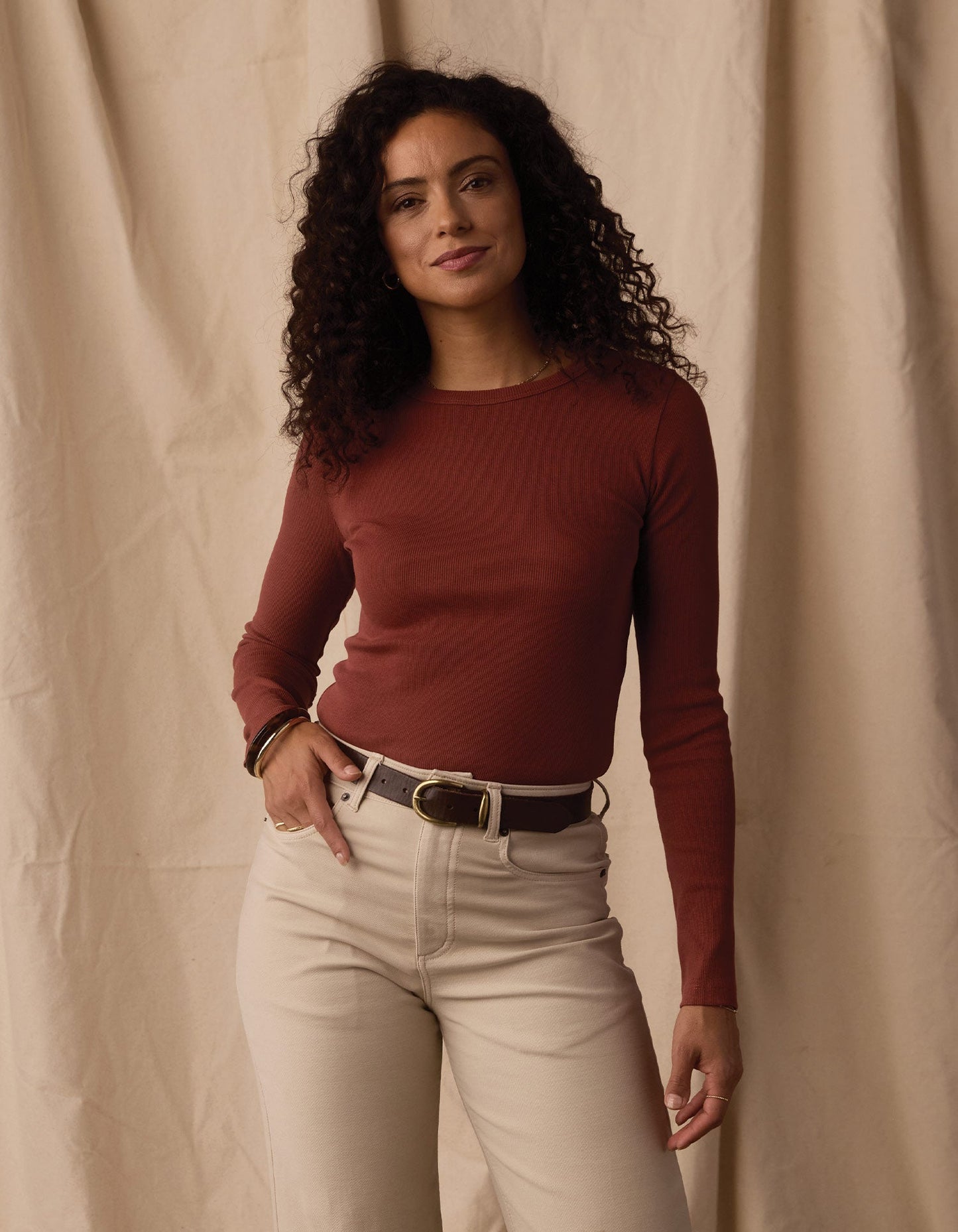 Normal Rib Long Sleeve Crewneck Tee in Cocoa