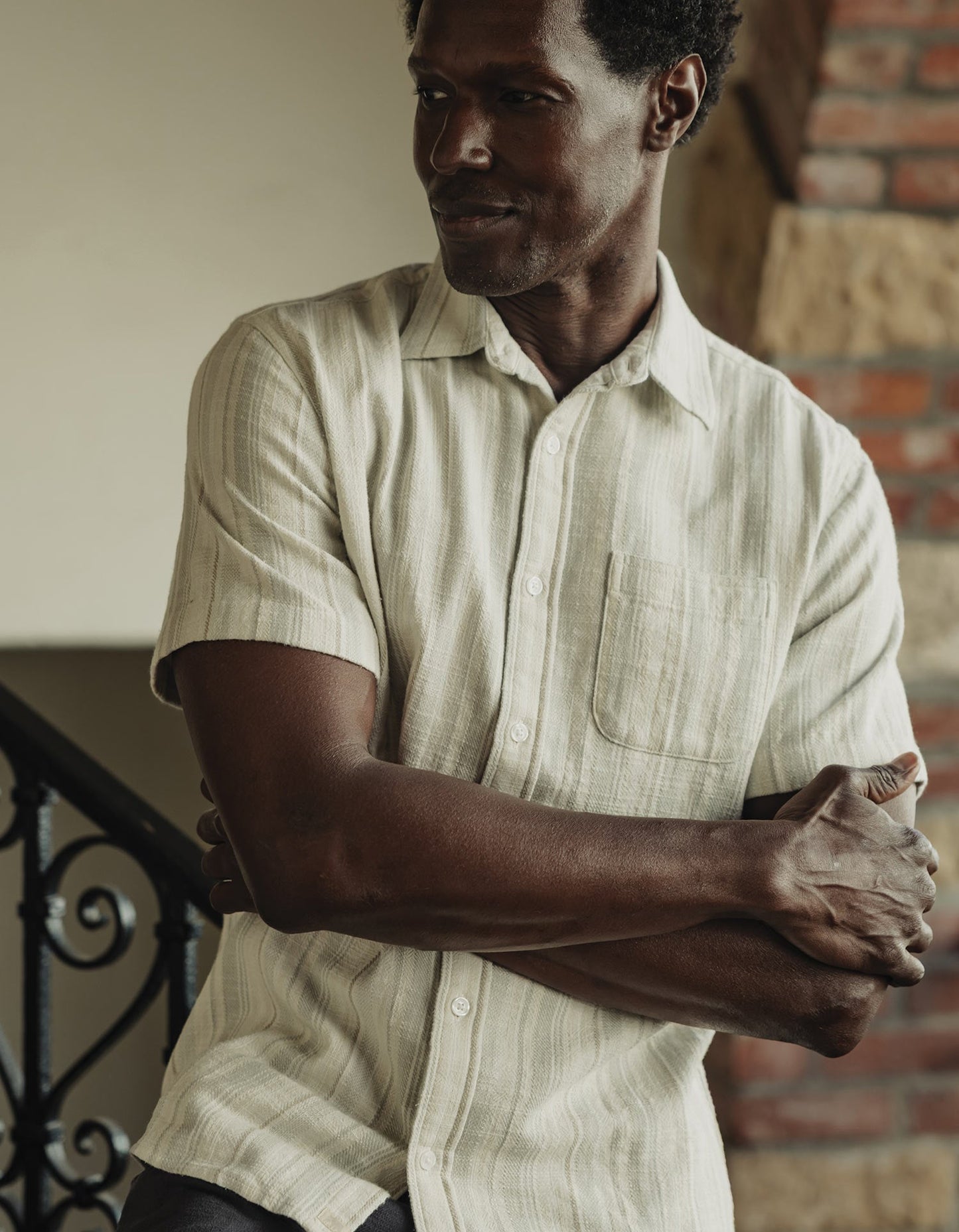 Freshwater Short Sleeve Button Up Shirt in Sea Glass Stripe