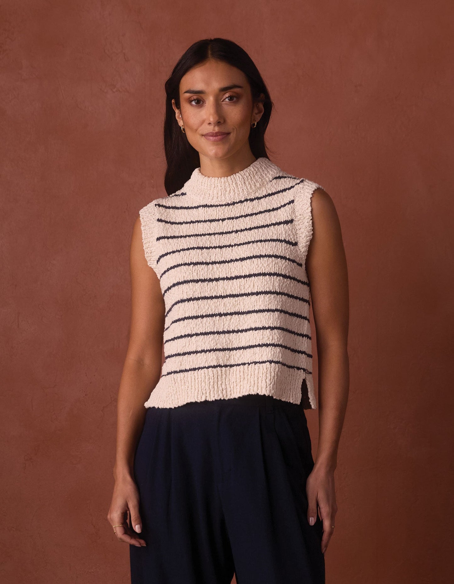 Louise Knit Tank in Cream/Navy Stripe