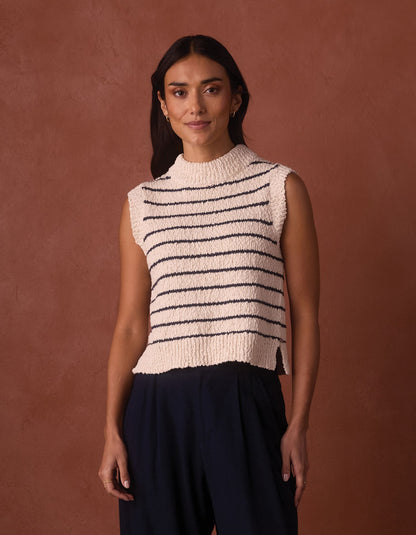 Louise Knit Tank in Cream/Navy Stripe