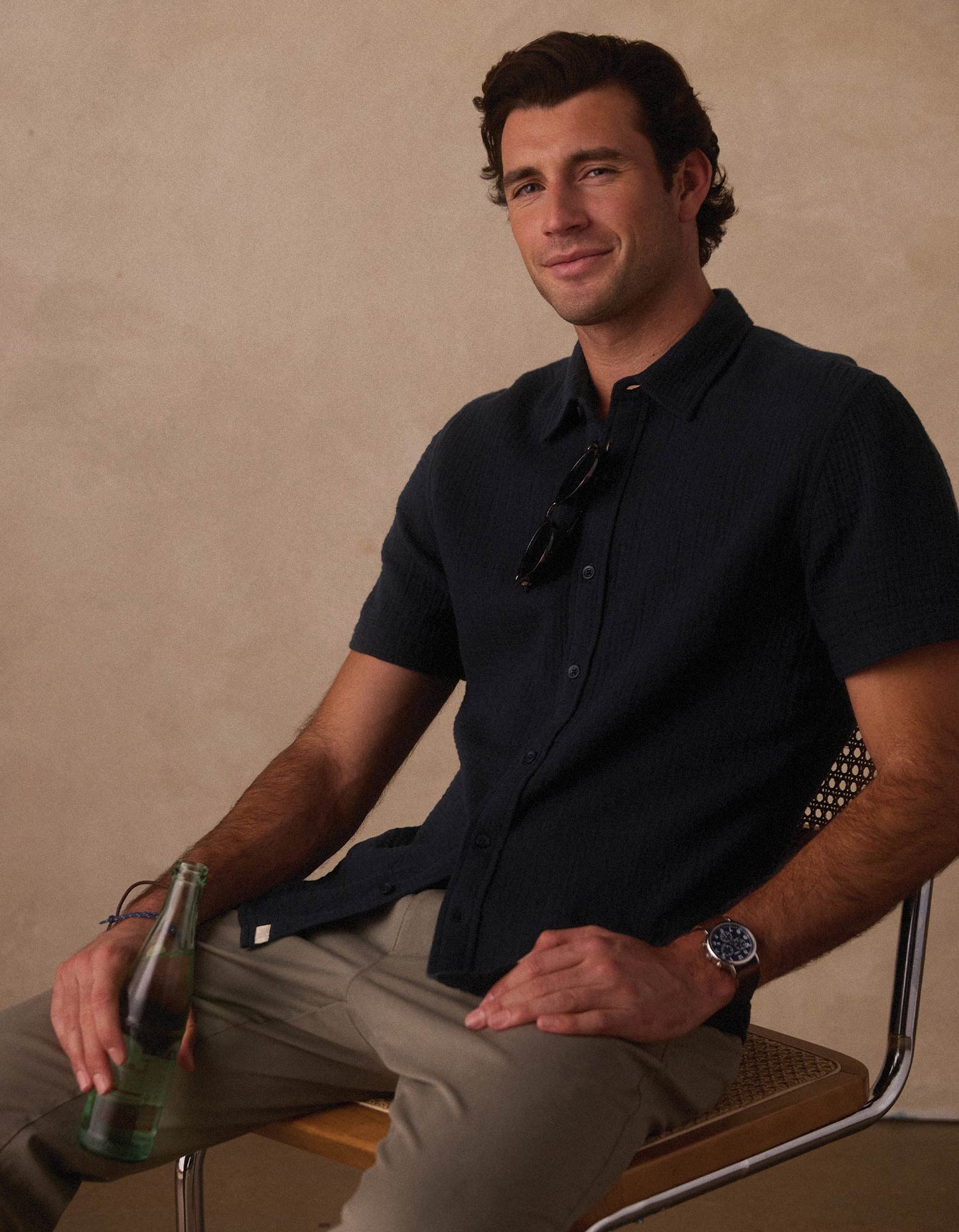 Kalo Short Sleeve Button Up in Navy