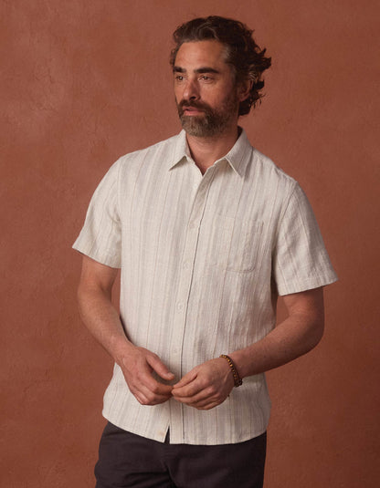Freshwater Short Sleeve Button Up Shirt in Sea Glass Stripe