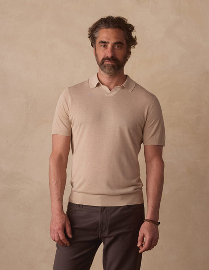 Summer Linen-Blend Polo in Jute