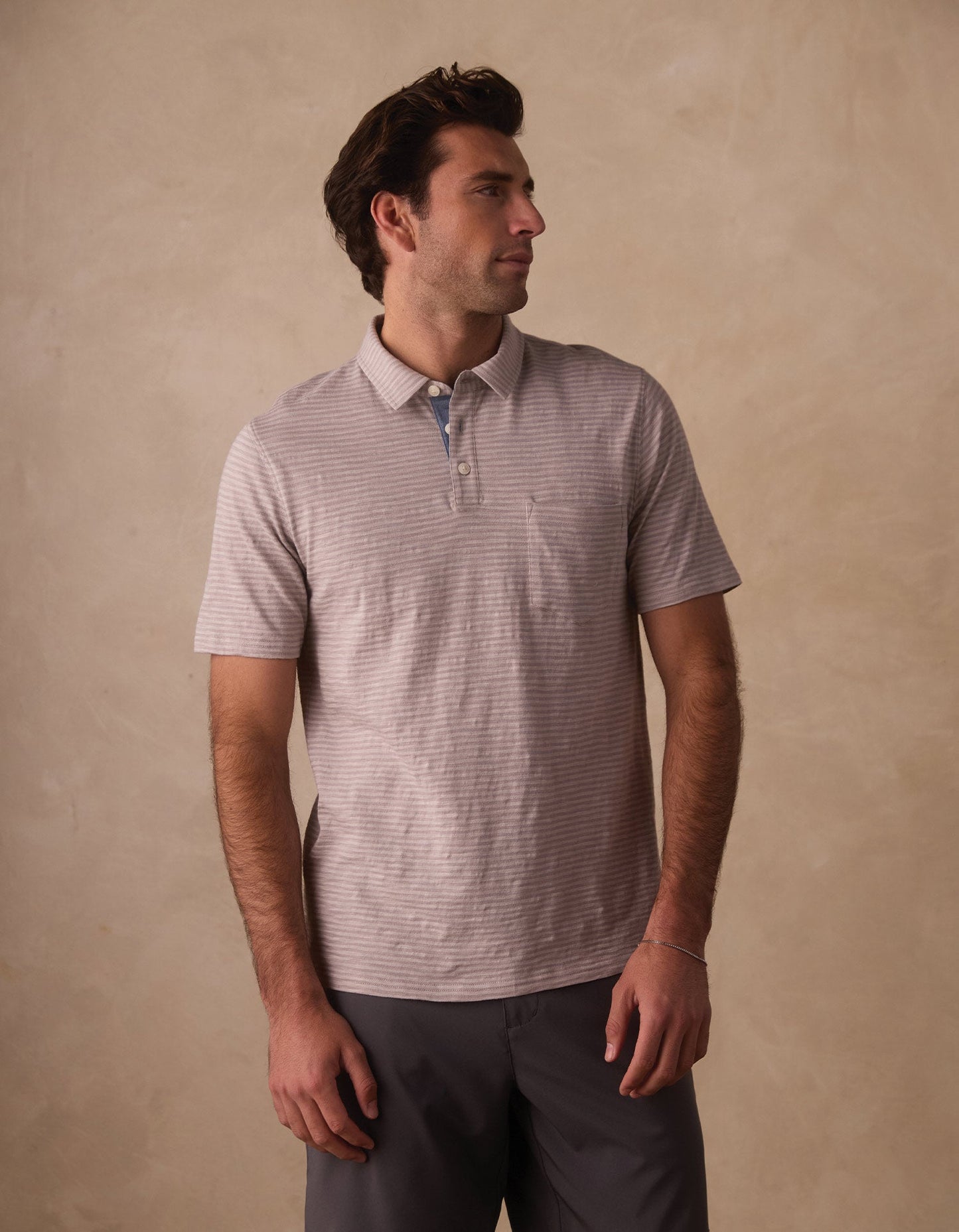 Vintage Slub Pocket Polo in Greystone Stripe