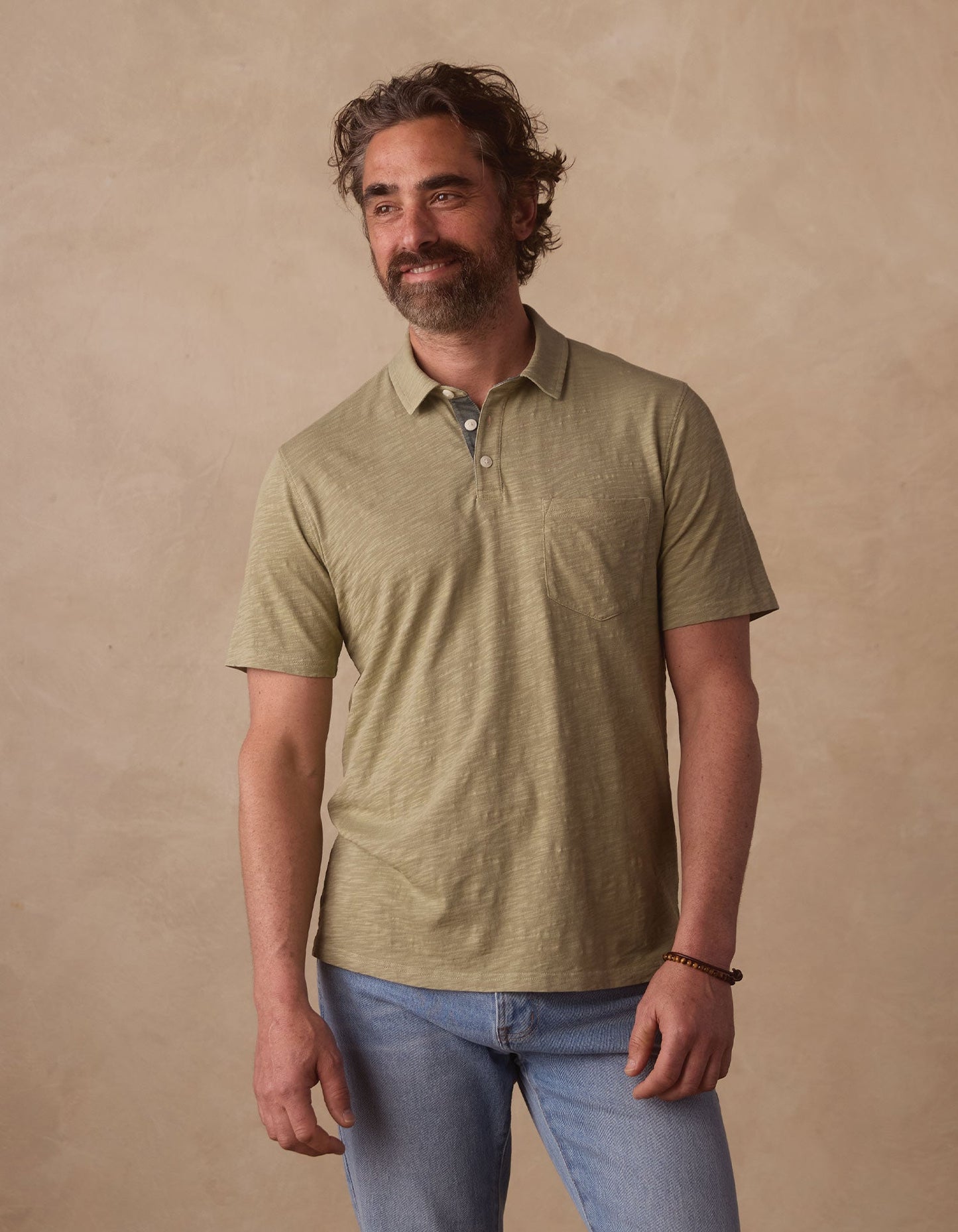Vintage Slub Pocket Polo in Sage