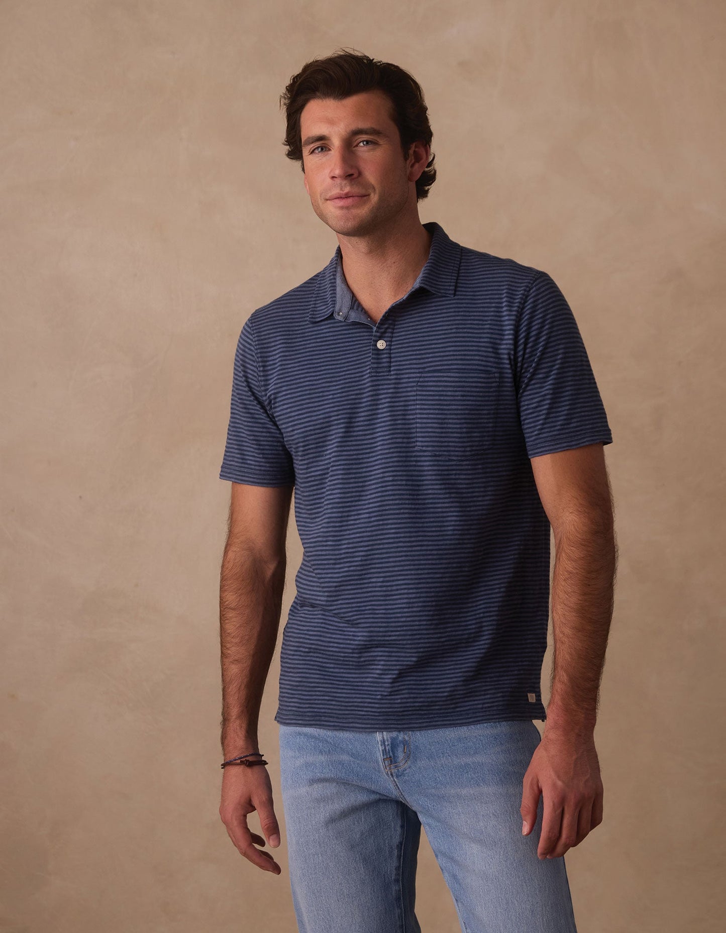 Vintage Slub Pocket Polo in Denim Stripe