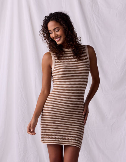 Andie Knit Mini Dress in Cream/Jute Stripe