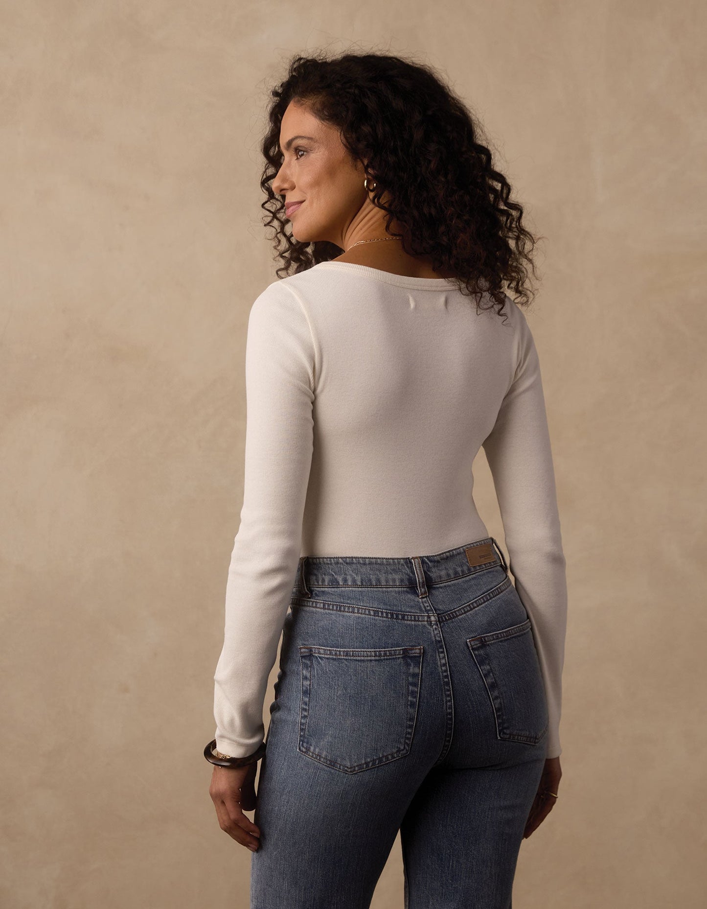 Normal Rib Henley in Ecru
